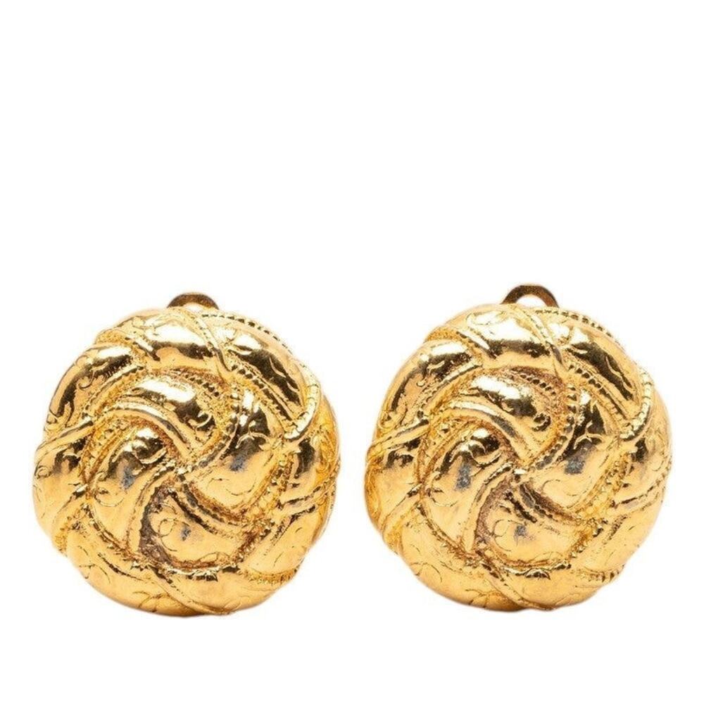 Chanel CC Logo Gold Plated Earrings Gold